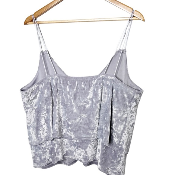 New with tag Express Women’s Velvet Grey Silver Ruffle Spaghetti Strap Crop Top - Picture 8 of 16